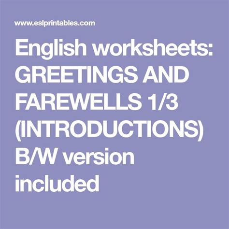 English Worksheets Greetings And Farewells 13 Introductions Bw