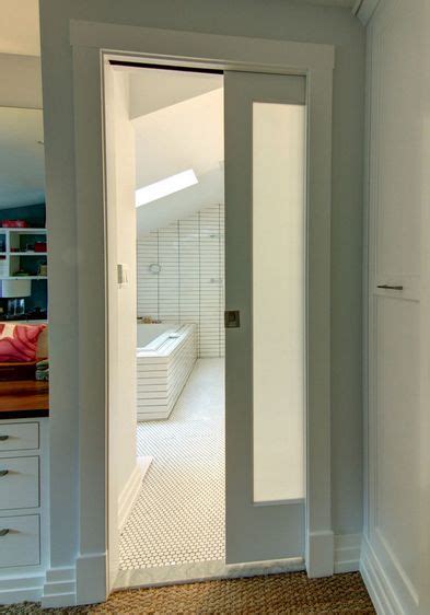 They are the most popular doors for bathrooms. Pocket Door with Frosted Glass | Home: Guest Bath ...