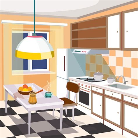 Vector Ilustración De Dibujos Animados De Un Interior De Cocina