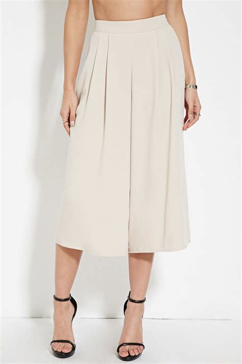 Pleated Front Culottes Fashion High Waisted Skirt Pleated