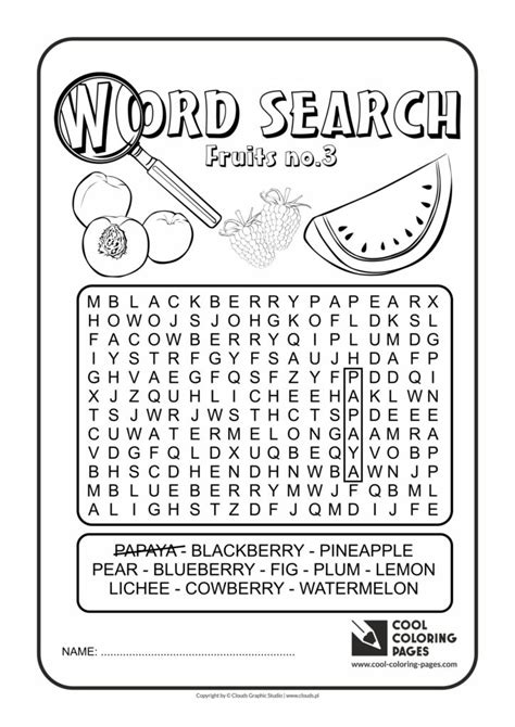 Play some word games to learn and practise colours vocabulary. Cool Coloring Pages Word search fruits no 3 - Cool ...