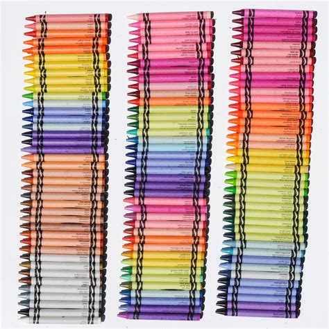Three Rows Of Colored Pencils Lined Up Against Each Other On A White