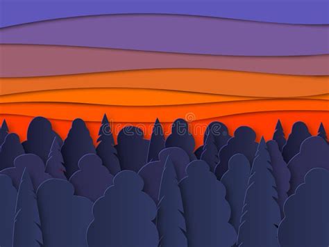 Vector Landscape With Forest Silhouettes Before Sunrise Beautiful