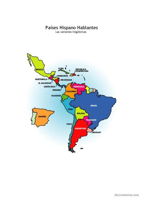 Mapa Los Países Hispanohablantes Com English Esl Worksheets Pdf And Doc
