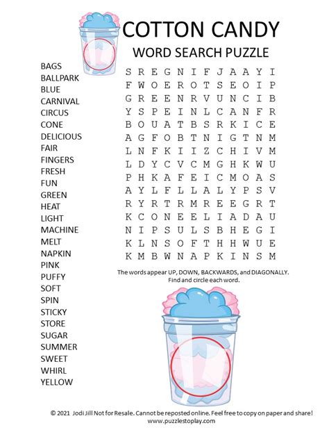 Candy Word Search Printable