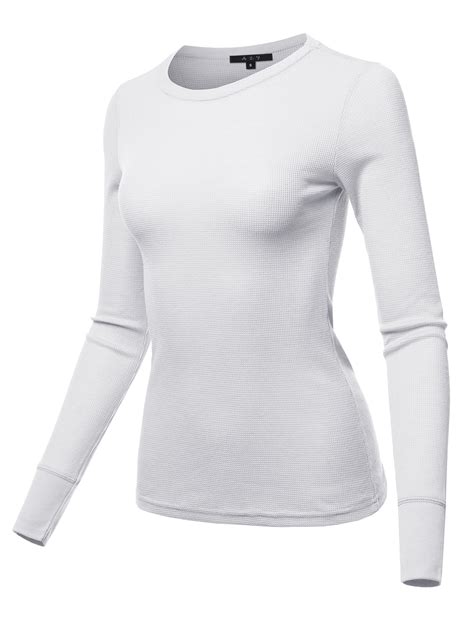 A2y Womens Basic Solid Long Sleeve Crew Neck Fitted Thermal Top Shirt