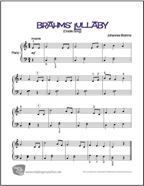 Below you'll find links to many of the best free piano sheet music arrangements. Brahms' Lullaby | Sheet Music for Easy Piano (Digital ...