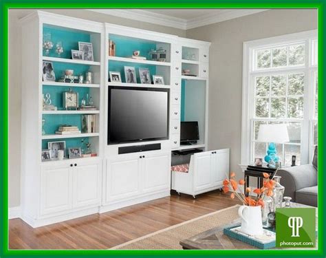 Desks with hutch as well. built in bookcase with room for tv ... | Living room wall ...
