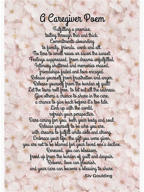 A Caregiver Poem By Siv Goulding Poster By Caregiverology Redbubble