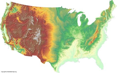 Us Elevation Map Elevation Map Of Usa With Key