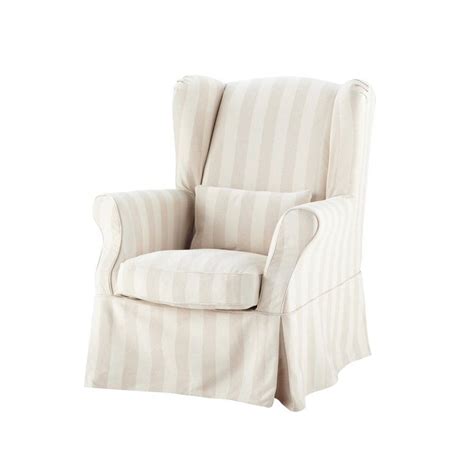 ( 3.3) out of 5 stars. Cotton stripe armchair cover in beige | Maisons du Monde ...