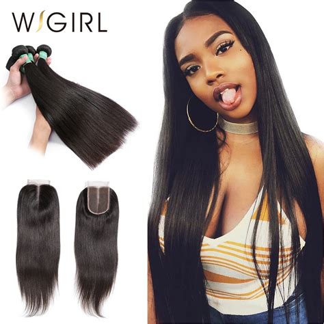 Aliexpress Com Buy Wigirl Inch Brazilian Hair Weave Bundles With X Lace Closure