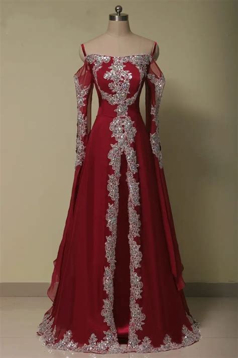 Real Photos Dark Red Arabic Beaded Luxury Long Evening Party Dress Muslim Prom Dresses Long