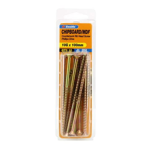 Zenith Chipboard Screw Philips Drive Gold Passivated 10g X 100mm 10 Mitre 10
