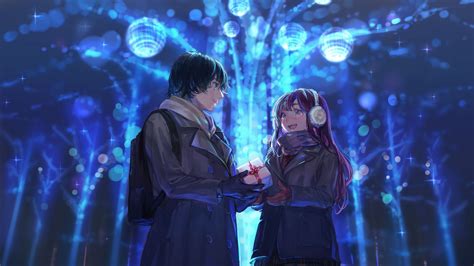 Anime Couple T Blue Glare Lights Background Hd Anime Girl Wallpapers