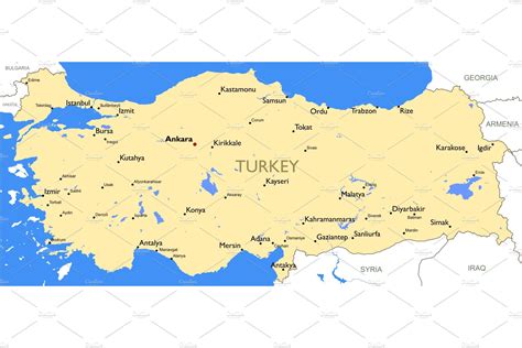 Independent country straddling southeastern europe and western asia. Turkey map | Custom-Designed Illustrations ~ Creative Market