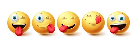 Emoji Naughty Icon Vector Set Face And Emojis With Happy Licking And