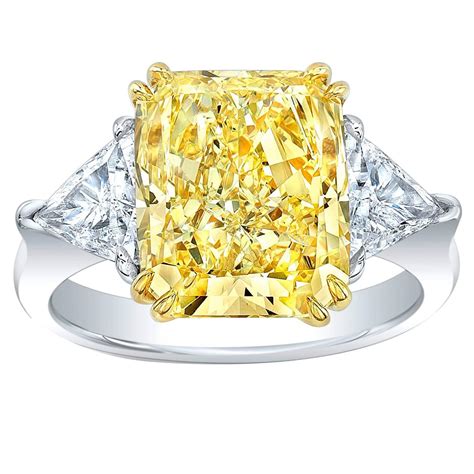 Vibrant 605 Carat Gia Cert Fancy Yellow Diamond Gold Platinum Ring At