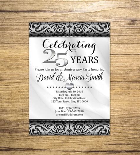 25th Silver Wedding Anniversary Invitation Silver And Black