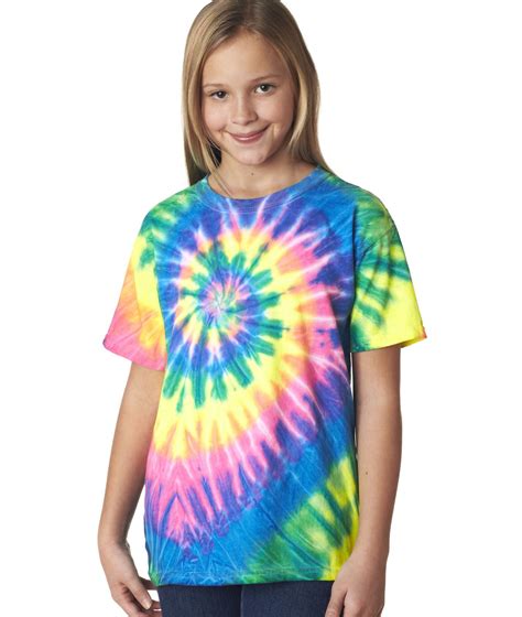 Gildan Gildan Tie Dye T Shirt 69b Simple Kids Neon Spiral Rainbow