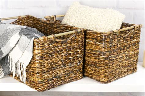 Large Rectangular Wicker Storage Basket With Label And Bamboo Etsy