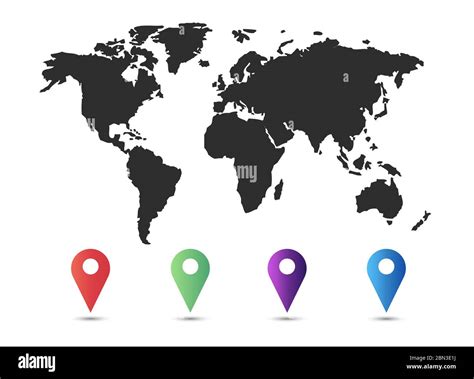 World Map With Set Of Blank Colorful Pointers And Markers Vector Stock