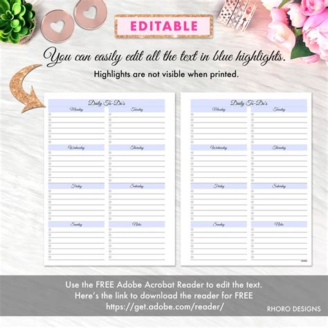Editable Happy Planner Printable Inserts Weekly Checklist Etsy