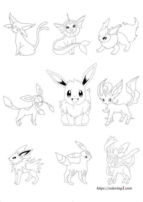 Pokemon Coloring Pages Eevee Evolutions Together Eeveelutions The