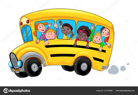 Bus Scolaire Bande Dessin E Avec Enfants Heureux Tudiants Objet Isol