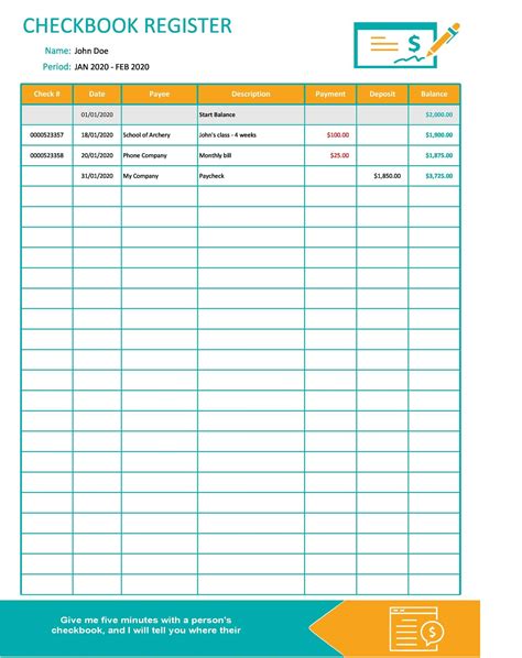 Checkbook Register Excel Template