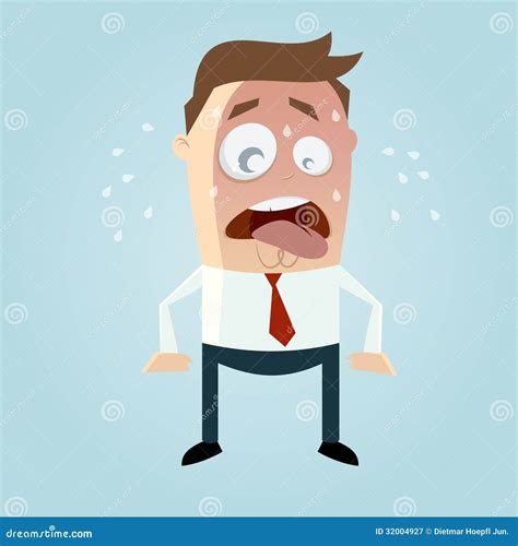 Funny Cartoon Man Is Sweating Stock Vector Illustration Of Sweating
