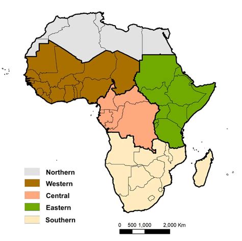 Map Of The Five Regional Definitions Of Africa Used In This Study Note