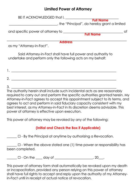 Free Limited Power Of Attorney Forms Word Pdf