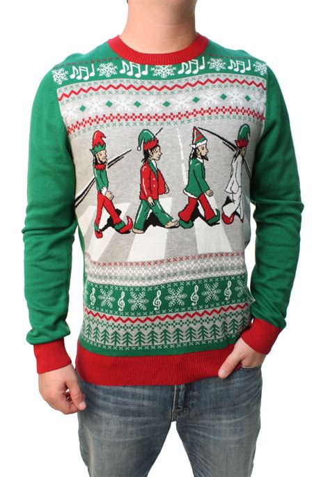 Ugly Christmas Sweater Ugly Christmas Sweater Mens Big And Tall Abbey Road Beatles Light Up