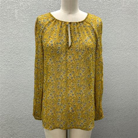 Next Next Semi Sheer Tunic Top Womens 10 Yellow Floral Keyhole Neck