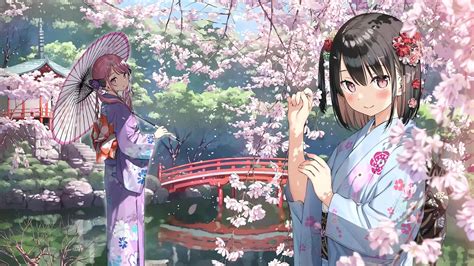 Anime Girls Kimono Sakura Live Wallpaper Moewalls