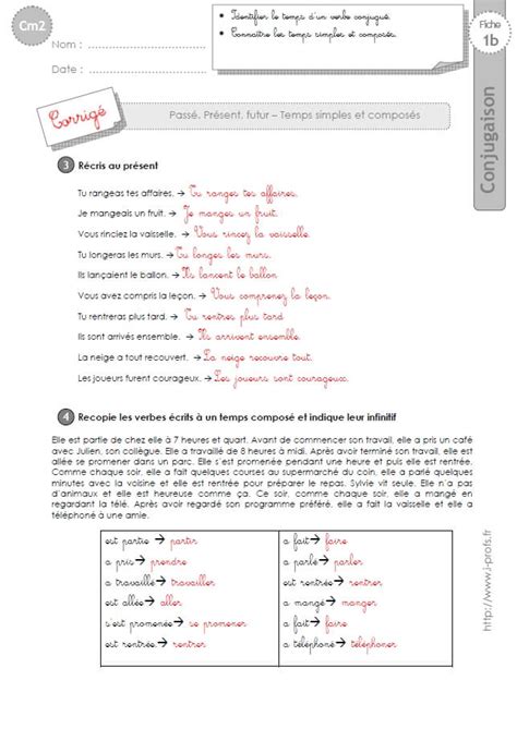 We did not find results for: CM2:EXERCICES CONJUGAISON corrigés Passé, Présent, Futur temps simples et composés