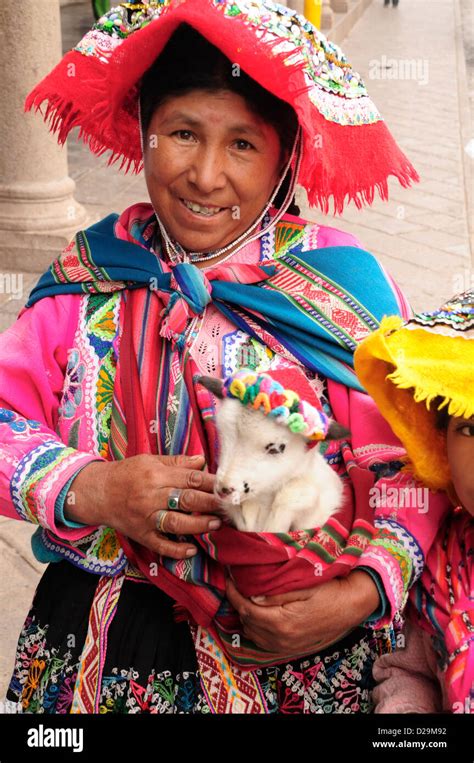 Native Woman With Lamb Cuzco Peru Stock Photo Alamy