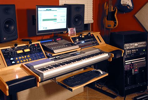 Music studio desk with dual 4u racks cherry, there is plenty of rack space on offer for all the editing and recording needs. DIY Studio Desk Plans - Custom Fit For Your Needs | LedgerNote