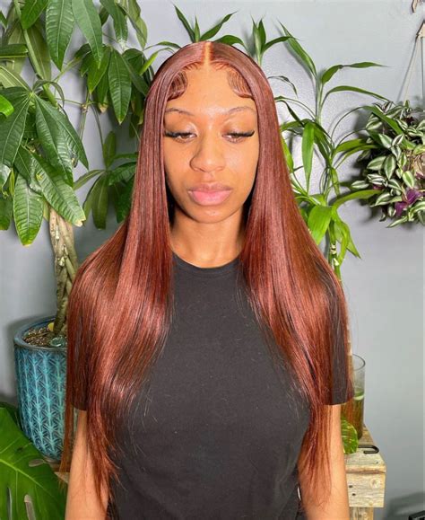 Dark Ginger Middle Part Lace Front Wig Hairstyles For Black Girls In