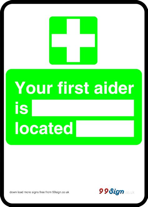 Free Prinable First Aid Sign Your First Aider Is Located