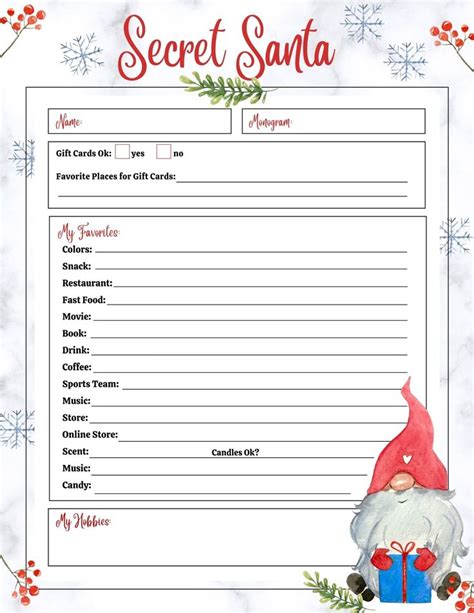 Secret Santa Gift Exchange Form