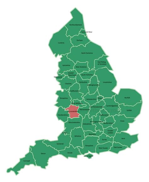 Map Of Worcestershire County In West Midlands England