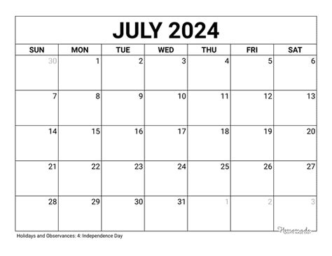 Print Out Calendar Month July 2024 Dyane Grethel