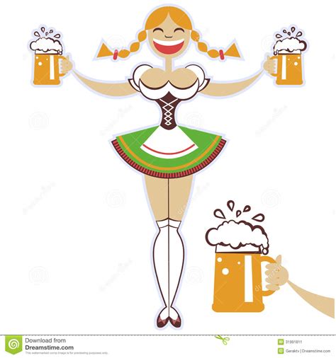 oktoberfest girl with glasses of beer vector symbo stock vector illustration of drink