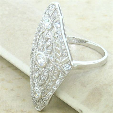 Art Deco Antique Style 925 Sterling Silver Cz Ring Size 675 572 Ebay