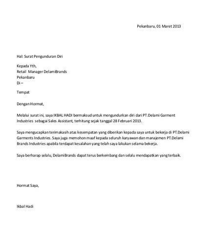 Contoh surat pengunduran diri dalam bahasa inggris. 18+ Contoh Surat Pengunduran Diri Dari Karyawan | Kumpulan ...