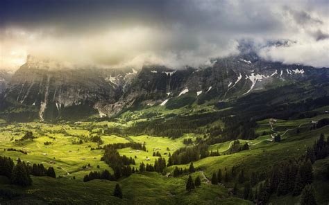 landscape, Nature, Mountain, Switzerland, Trees, Clouds, Valley ...