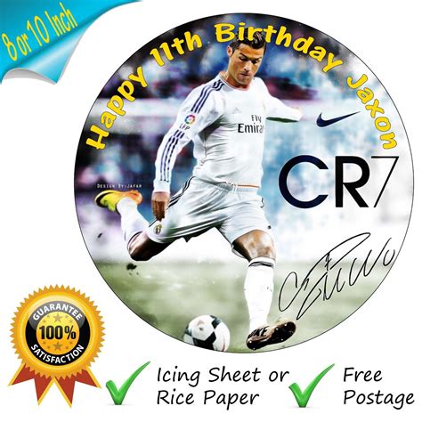 Cristiano Ronaldo Cr7 Cake Topper Personalised Edible Round Football