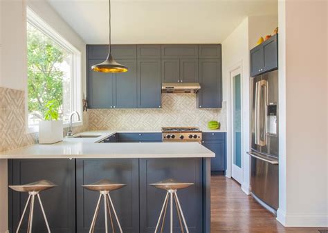 The light gray color is all over the space. Galley Kitchen Design With Breakfast Bar Of Amazing Ideas ...